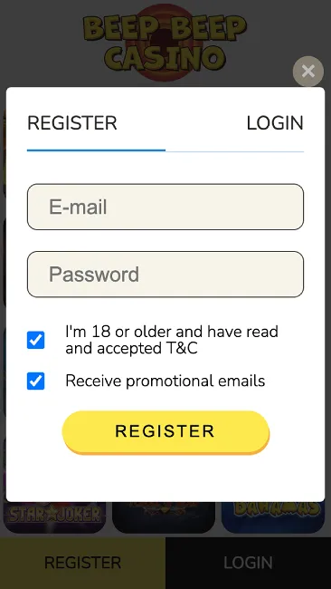 Реєстрація в казино Beep Beep